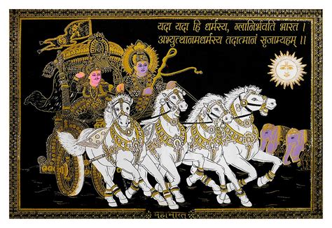 Krishna and Arjuna - Glitter Painting on Velvet