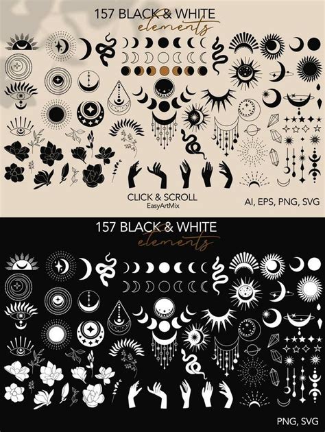 Assortment of Black and White Tattoo Designs