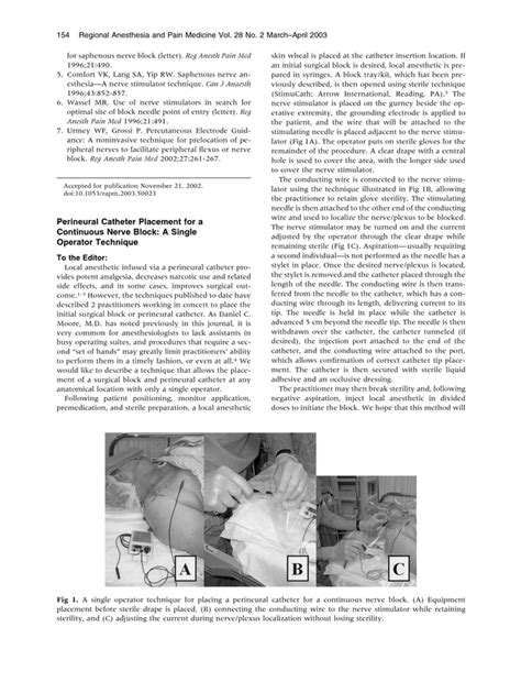 Perineural Catheter Placement for a Continuous Nerve Block: A Single Operator Technique ...