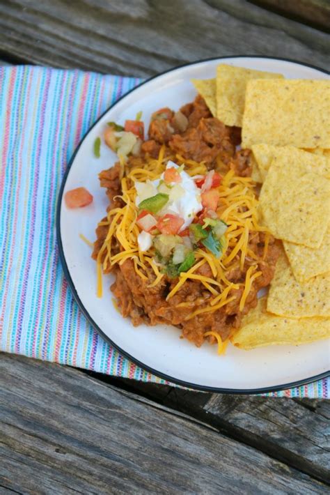 One Skillet Macho Nachos (Beef and Refried Beans)