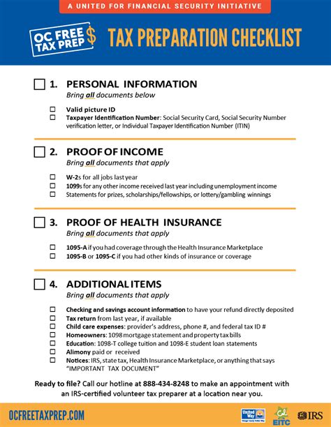 OC Free Tax Prep Document Checklist - OC Free Tax Prep, A United for Financial Security program