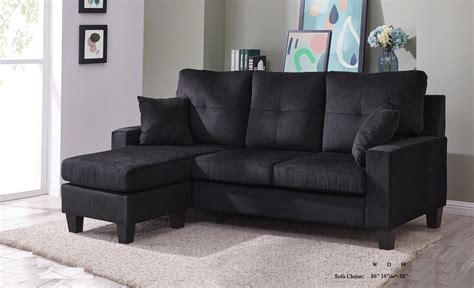 Sectional Sofa Set Black Fabric Tufted Cushion Sofa Chaise Small Space ...