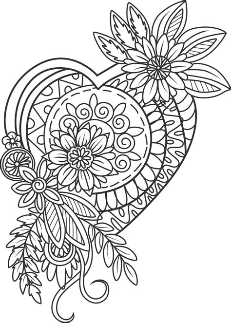 Coloring page valentine's day heart with flowers 5056606 Vector Art at ...