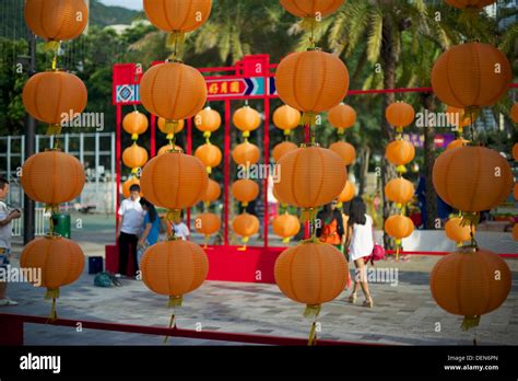 Mid-autumn festival decorations in Victoria Park, Causeway Bay Stock ...