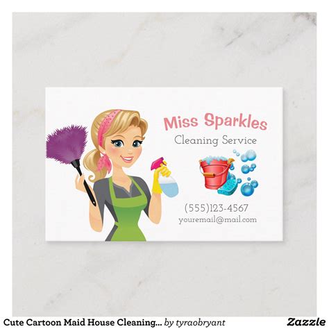 Tarjeta De Visita Cute Cartoon Maid House Cleaning Services | Zazzle.com | Cleaning business ...