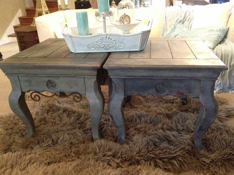 FRENCH PROVINCIAL Solid Wood End Tables Set 2 Gray Chalk Paint Rustic Distressed Square Living ...