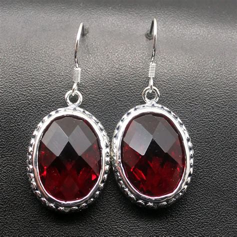 Amazing Jewelry For Women Red Garnet 925 Sterling Silver Ladies Dangle Earrings 1 1/2 Inch TF978 ...