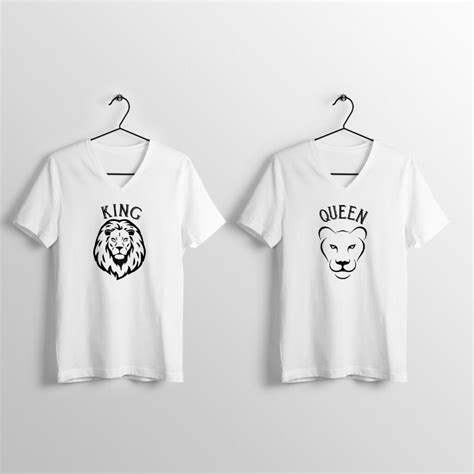 White V Neck T-Shirts | King Lion and Queen Lioness Couples V-Neck T-Shirts