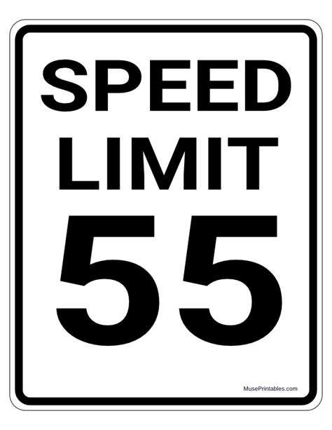 Printable 55 MPH Speed Limit Sign