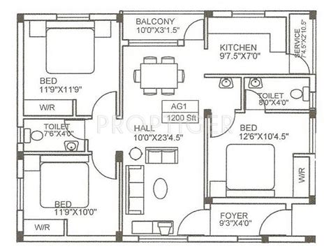 3 Bhk Floor Plan 1200 Sq Ft - floorplans.click