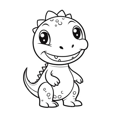 Cute Little Dinosaur Coloring Page Outline Sketch Drawing Vector, Dinosaur Drawing, Wing Drawing ...