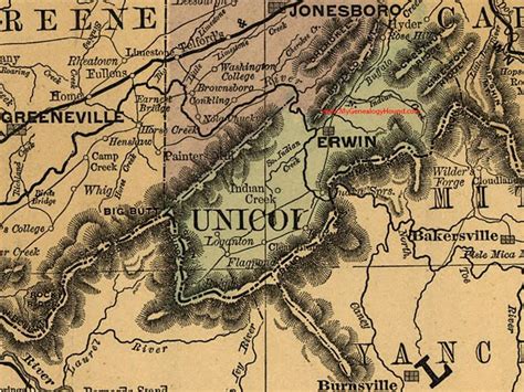 Unicoi County, Tennessee 1888 Map | Unicoi, Tennessee map, Tennessee