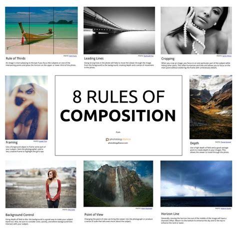 the 8 rules of composition in photoshopped with text overlaying them ...