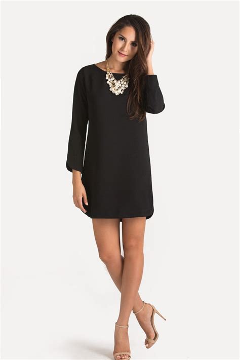 Christina Black Long Sleeve Shift Dress | Ropa, Moda, Moda estilo