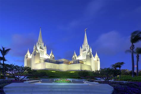 San Diego, California, Mormon temple in La Jolla at night Photograph by ...