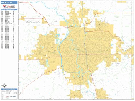 Wichita Kansas Zip Code Wall Map (Basic Style) by MarketMAPS