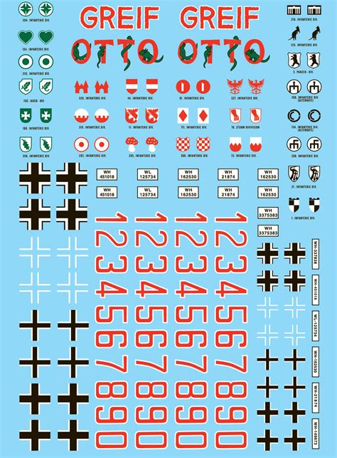 28mm WWII German Division Markings & Numbers Decals 1 for small to ...