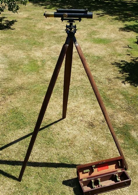 Antique surveyors dumpy level, tripod and mahogany case