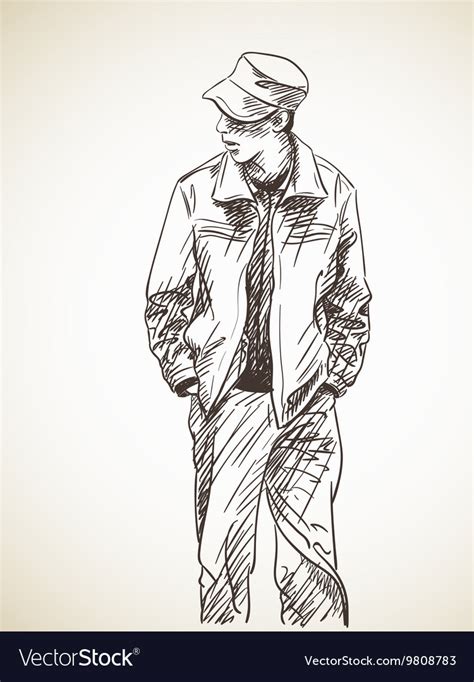 Sketch man with hands in his pockets hand drawn Vector Image