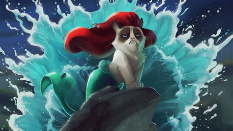 Wallpaper Cat, Mermaid, Cartoon, Grumpy cat HD