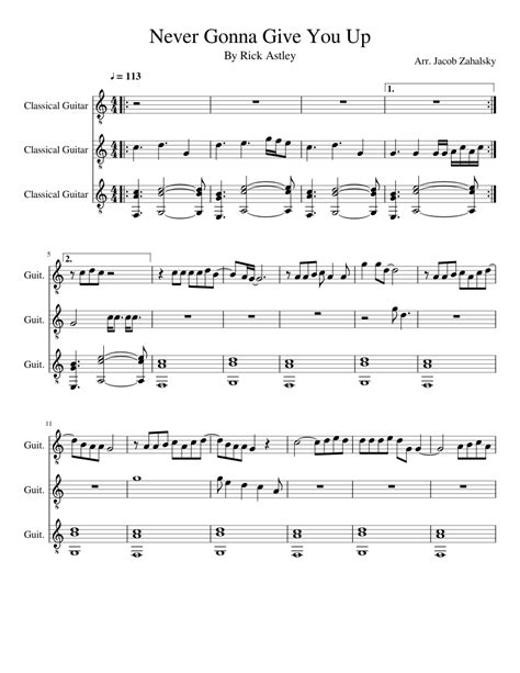 Never Gonna Give You Up sheet music for Guitar download free in PDF or MIDI