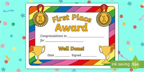 First Place Certificate | Certificate for First Place