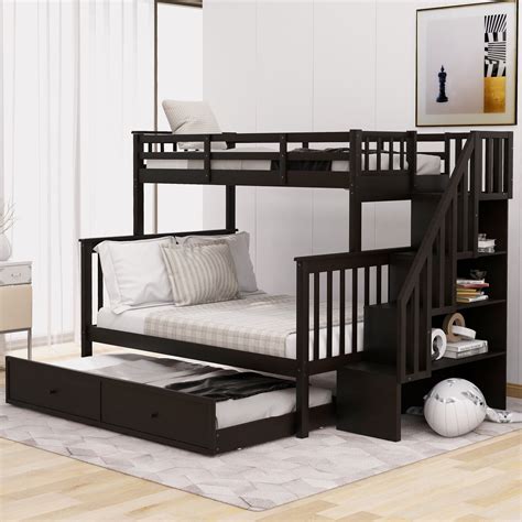 Modstyle Twin Over Full Bunk Bed with Storage Stairs and Trundle ...