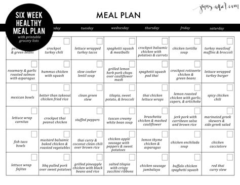 Six week healthy meal plan with free printable grocery lists » jenny ...