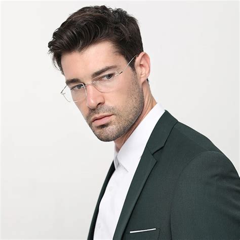 Titanium Glasses Frame Men Rimless Fashion Business Titanium Eyeglasses ...