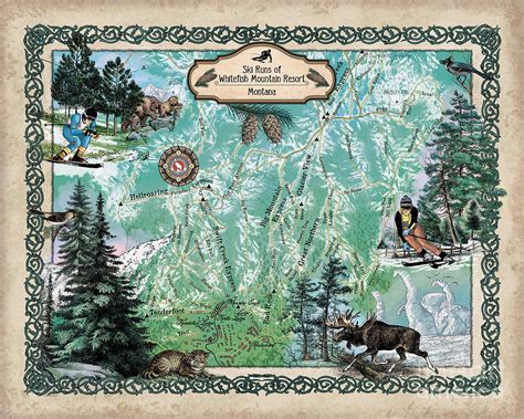 Whitefish Mountain Resort, montana ski map, Hand-Painted Historic map ...