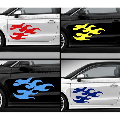 Flames Custom Car Stickers Vinyl Graphic Decals x 2 - Flames03