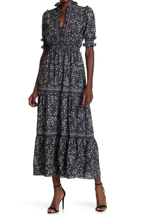 Max Studio | Elbow Length Sleeve Print Tiered Maxi Dress | Nordstrom Rack