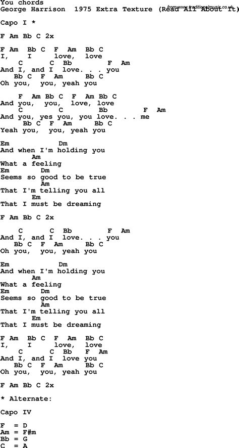 Song lyrics with guitar chords for You - George Harrison