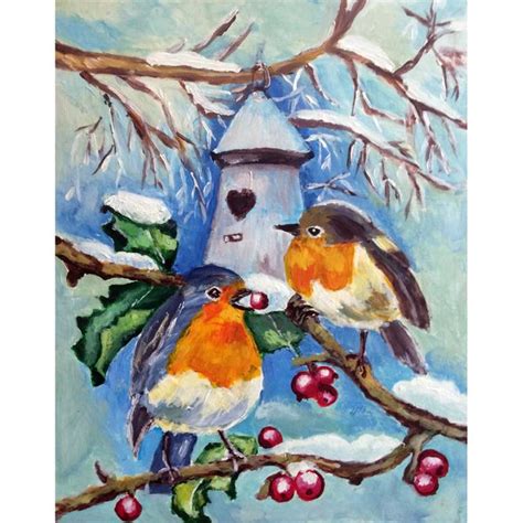 Robin Painting Original, Colorful Birds Acrylic Painting. Ch - Inspire Uplift