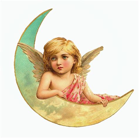 Antique Images: Free Angel Clip Art: Beautiful Angel with Crescent Moon Victorian Scrap