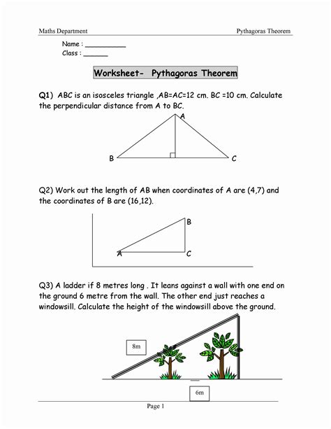 Pythagorean Theorem Word Problem Worksheet