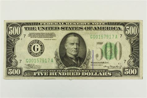 1934 A Five Hundred Dollar Bill Federal Reserve Chicago Note Green Seal ...