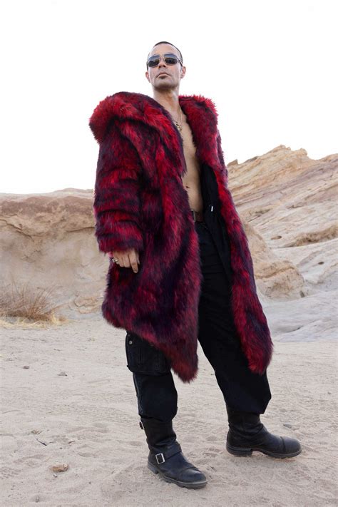 Red Wolf hooded faux fur coats for men | Furrocious Furr