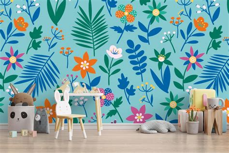 Colorful Floral Kids Room Wallpaper Vibrant Playroom Decor - Etsy