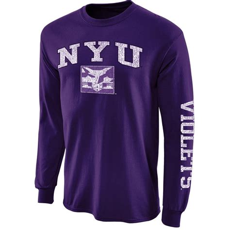 New Agenda NYU Violets Purple Distressed Arch & Logo Long Sleeve T-Shirt