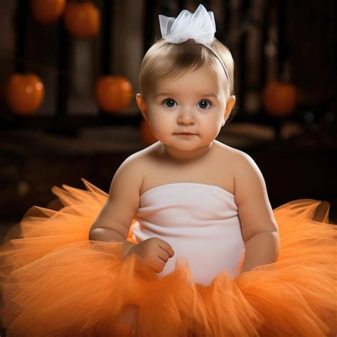 Premium AI Image | Cute baby wearing white and orange color dress