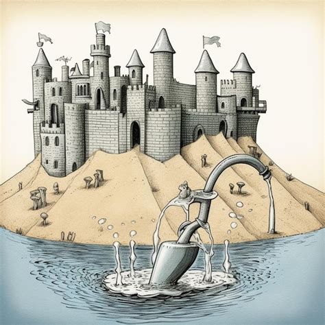 Premium AI Image | There is a drawing of a castle with a water spout in ...