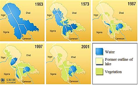 Shrinking of Lake Chad over time Source: Modified from,... | Download Scientific Diagram