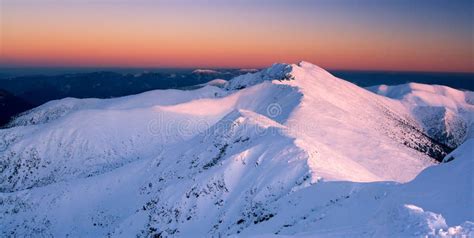 Sunset in winter mountains stock image. Image of frost - 12783607