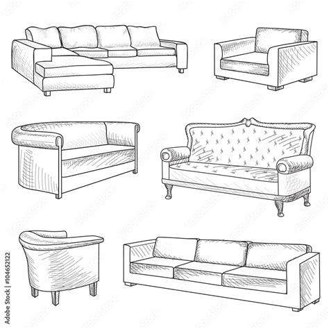 Furniture set. Interior detail outline sketch Interior detail sketch ...