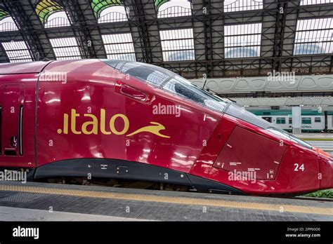 A high speed Italo Alstom AGV train at Milan Centrale railway station ...