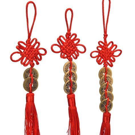 Red Chinese Knot Feng Shui Wealth Success Coins Decor - zenshopworld