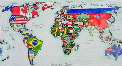 World Map with Flags (Hand-drawn) : r/mapmaking