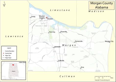 Map of Morgan County, Alabama showing cities, highways & important ...