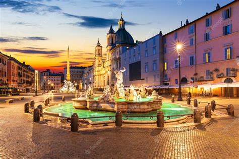 Premium Photo | Famous Piazza Navona at sunset with the Fountain of Neptune Rome Italy